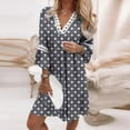 thumbnail image 2 of iOPQO casual dresses for women Women Summer Dresses For 2022 Ethnic Style Dress Lace Trim V Neck Floral Dress Dot Floral Printing Three Quarter Sleeves Swing Dress Bohemian Mini Dress Grey M, 2 of 6