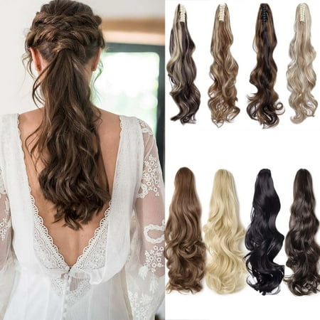 Hair Extension Clips Blonde S-noilite Long Thick Claw Jaw Ponytail Big Wave Straight Clip in Pony Tail Hair Extension Extensions dark blonde mix bleach blonde,24