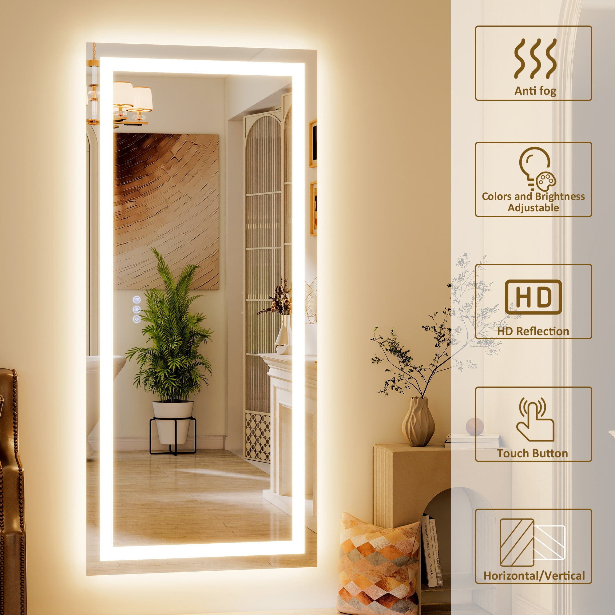 Easy4Home 30"x60" LED Bathroom Mirror Wall Mounted Anti-Fog Vanity Mirror with Adjustable Lights, White