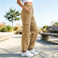thumbnail image 6 of Lopecy-Sta Pants for Women Cargo Jogger Pants Elastic Drawstring Waist Multi Pockets Loose Fit Street Style Athletic Trousers for Spring Fall, 6 of 7