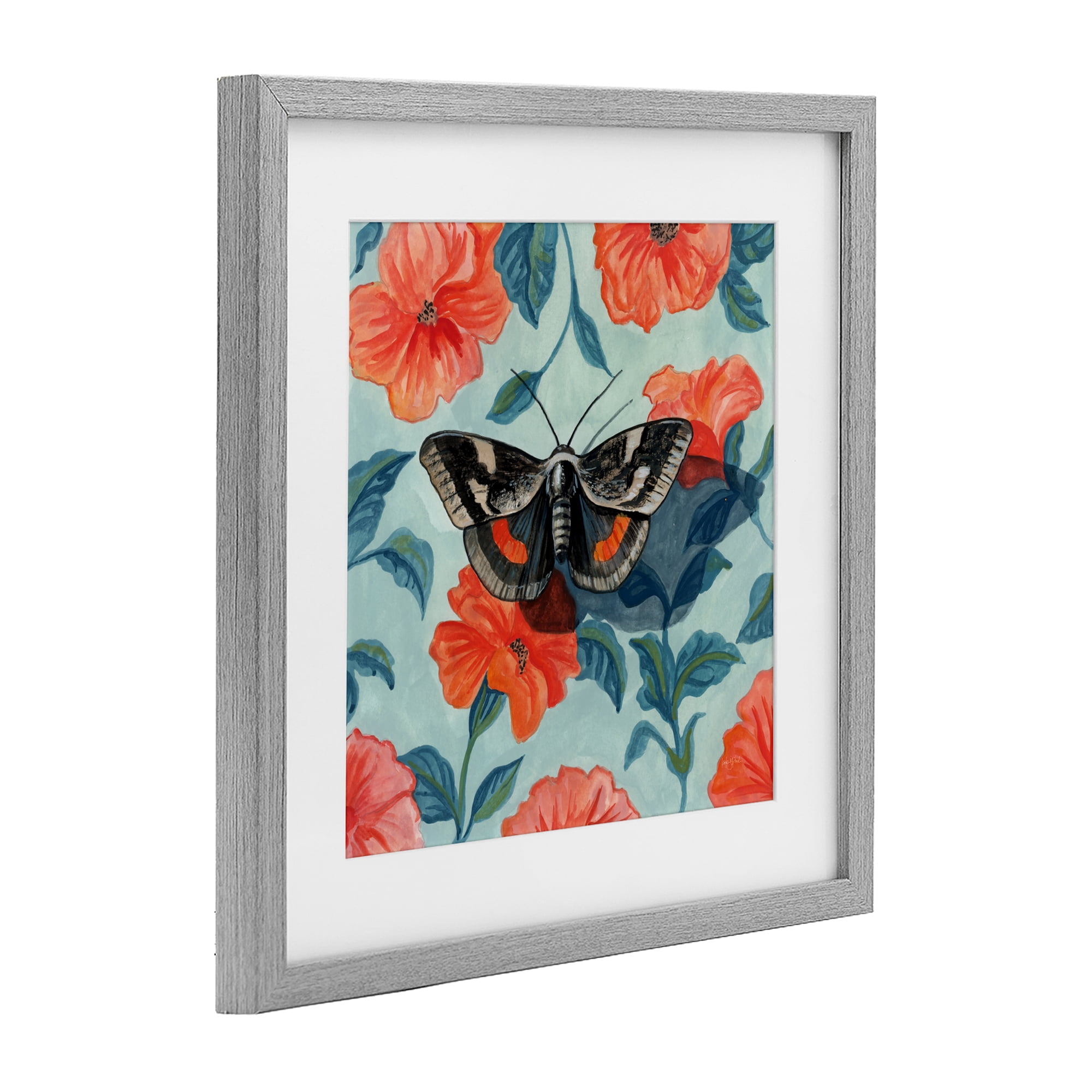 Stupell Industries Academia Moth On Floral Gray Framed Print Under Glass, design by Kate Jarvik Birch