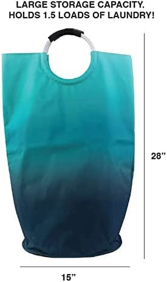 ORGANIZE MY HOME EXTRA LARGE COLLAPSEABLE LAUNDRY HAMPER DURABLE FABRIC PERFECT FOR DORM ROOMS, BEDROOMS, BATHROOMS, COLLEGE, OR KID'S ROOMS (Aqua Ombre)