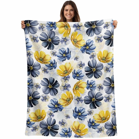 Flannel Fleece Throw Blanket Country Yellow Flower Lightweight Soft Plush Blankets,Classic Floral Seamless Cozy Warm Throw Blanket for Couch Sofa Bed Car Office All Season Use 40x50in