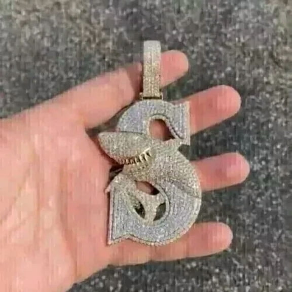 Aishvi Jewels 3Ct Round Cut Lab Created Diamond "S" Shark Men's Pendant 14K Yellow Gold Plated