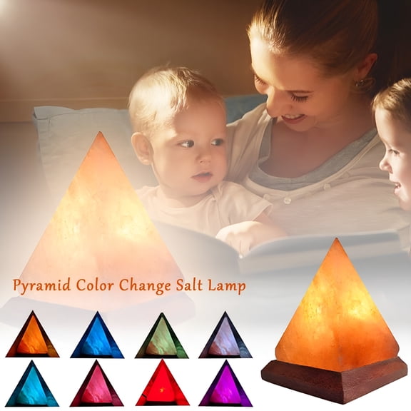 HIBIBUD USB Himalayan Salt Lamp with 8 Colors Changing,Pyramid Crystal Salt Rock Lamp for Office,Home Deco,Yoga,Holiday Gift - Hand Carved,Genuine Wood Base