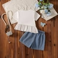thumbnail image 4 of Tiijoy Girls Outfits 3D Flower Ruffle Short Sleeve T-Shirt Denim Shorts Set, Sizes 4-5, 4 of 6