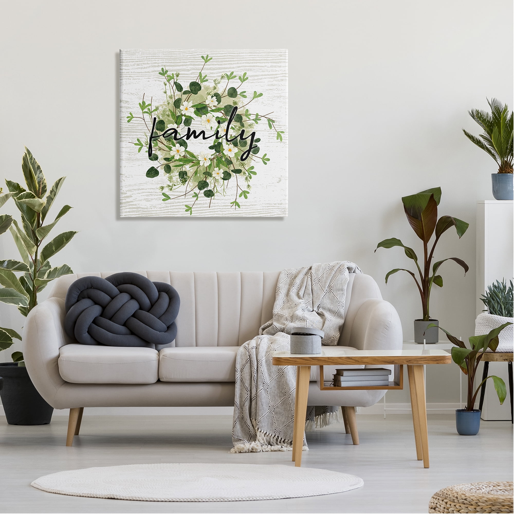Stupell Industries Rustic Wreath Family Calligraphy Country Grain Pattern Graphic Art Gallery Wrapped Canvas Print Wall Art, Design by Ziwei Li