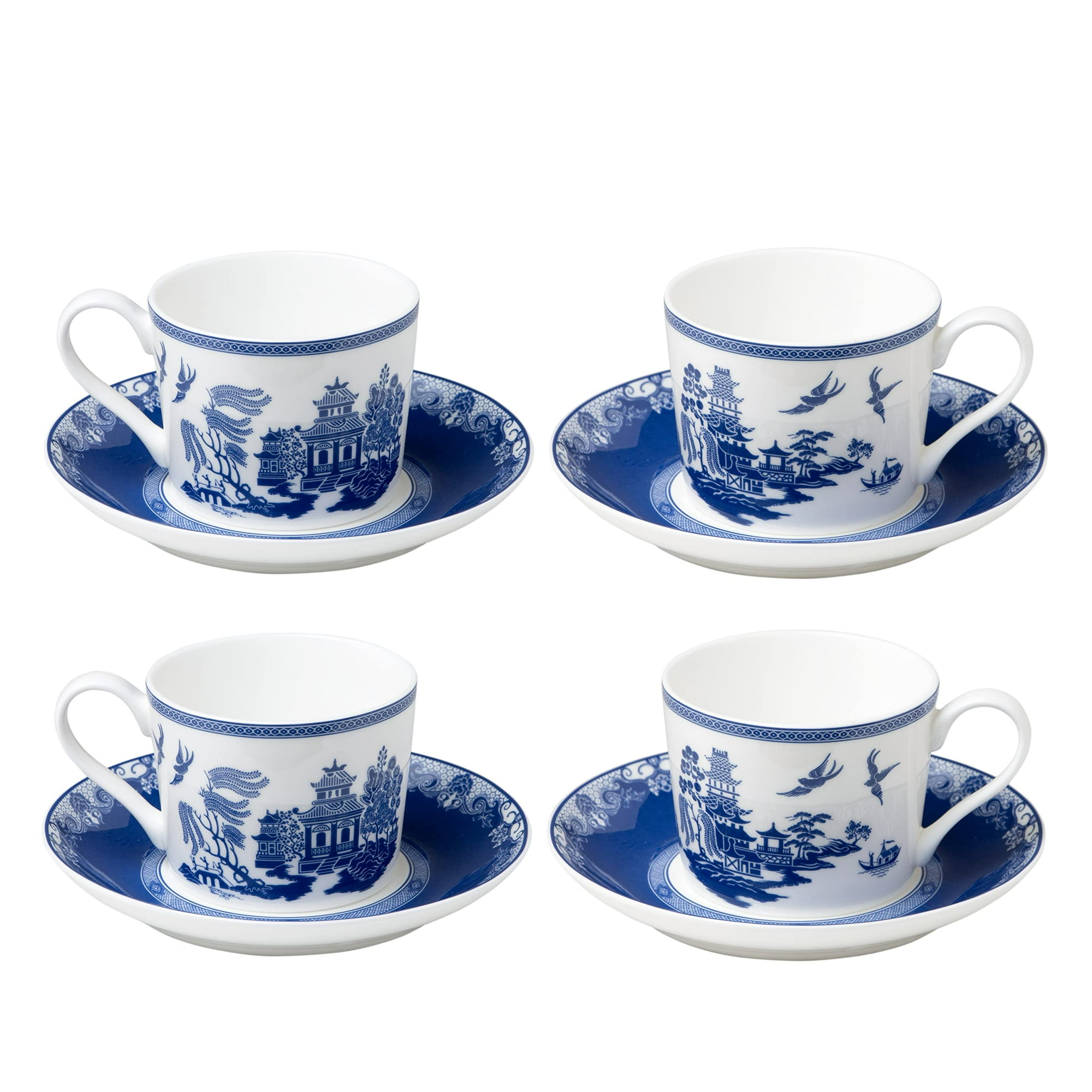 Grace Teaware Bone China Blue Willow Coffee Tea Cup And Saucer 9 Ounce Set of 4 Walmart