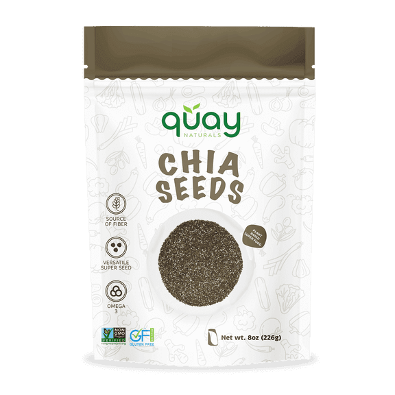 Quay Naturals Organic Chia Seeds, 8 oz - High Fiber & Omega-Rich Black Chia Seeds for Salads, Yogurt & Smoothies - Gluten Free, Non GMO, Nutrient-Dense