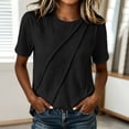 thumbnail image 4 of HOMBOM Cotton Linen Shirts for Women Short Sleeve Crew Neck Solid Color Summer Young Womens T Shirts Soft, 4 of 6
