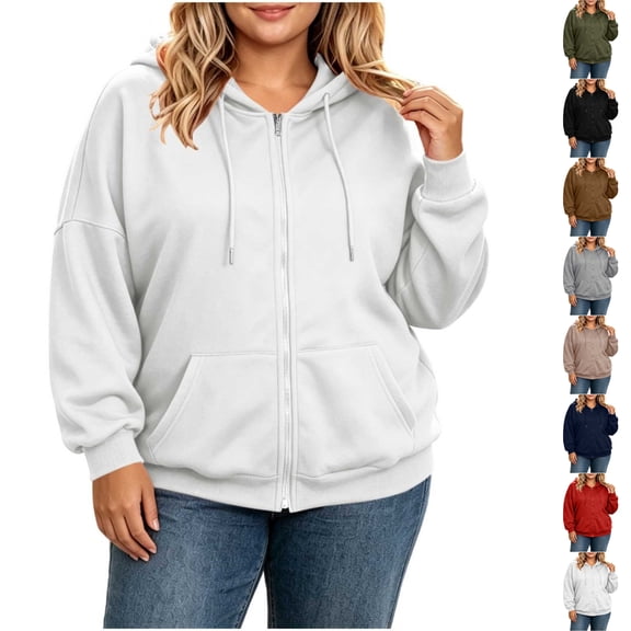 Perfectbot Women's Plus Size Zip Up Hoodie, Long Sleeve Casual Hooded Shirt with Pockets, Sizes L-5X