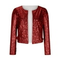 thumbnail image 4 of Fall Clearance Hfyihgf Women's Sequin Short Jacket Casual Puff Long Sleeve Bomber Jackets Blazer Open Front Cardigan Tops for Party Evening(Red,XL), 4 of 8