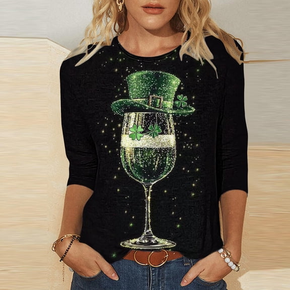 Craaazy Ladies' St. Patrick's Day Printed Round Neck T-shirt Leisure Tops Gifts