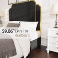 thumbnail image 5 of Velvet Upholstered Platform Bed with 59.06" Headboard, Queen Bed Frame with Golden Plating Trim and Slats Support, Modern Bed for Adults Bedroom, No Box Spring Needed, Gold+Black, 5 of 7