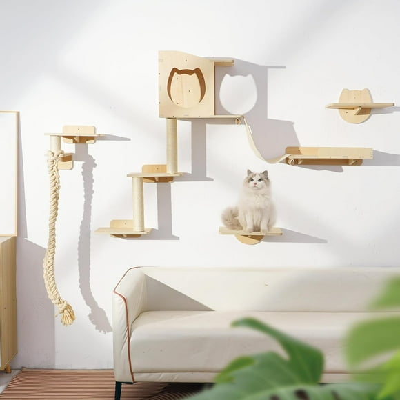 Cat Wall Shelves with Scratching Posts, Wall Mounted cat Furniture Sets, cat Wall House Bed, Hammock and perches for Indoor Cats Climbing Jumping Play and Exercise