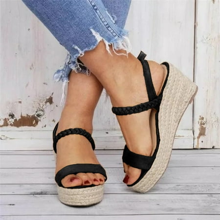 

ZHELIYO Women s sandals Sandals For Women Ladies Fashion Solid Wedges Casual Buckle Roman Shoes Sandals Black 7