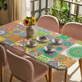 thumbnail image 3 of Colorful Ethnic Table Cloths for 5 Foot Rectangle Tables, Modern Abstract National Geometric Green Patio Waterproof Elastic Fitted Tablecloths, Washable Rectangular Table Cover for Camping, 3 of 8