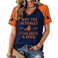 thumbnail image 2 of VXARARL Womens Short Sleeve V Neck Halloween T Shirts Pumpkin Shirts Why Yes Actually I Can Drive A Stick Graphic Autumn Tee Tops Ghost Pumpkin T Shirts Navy 3XL, 2 of 4