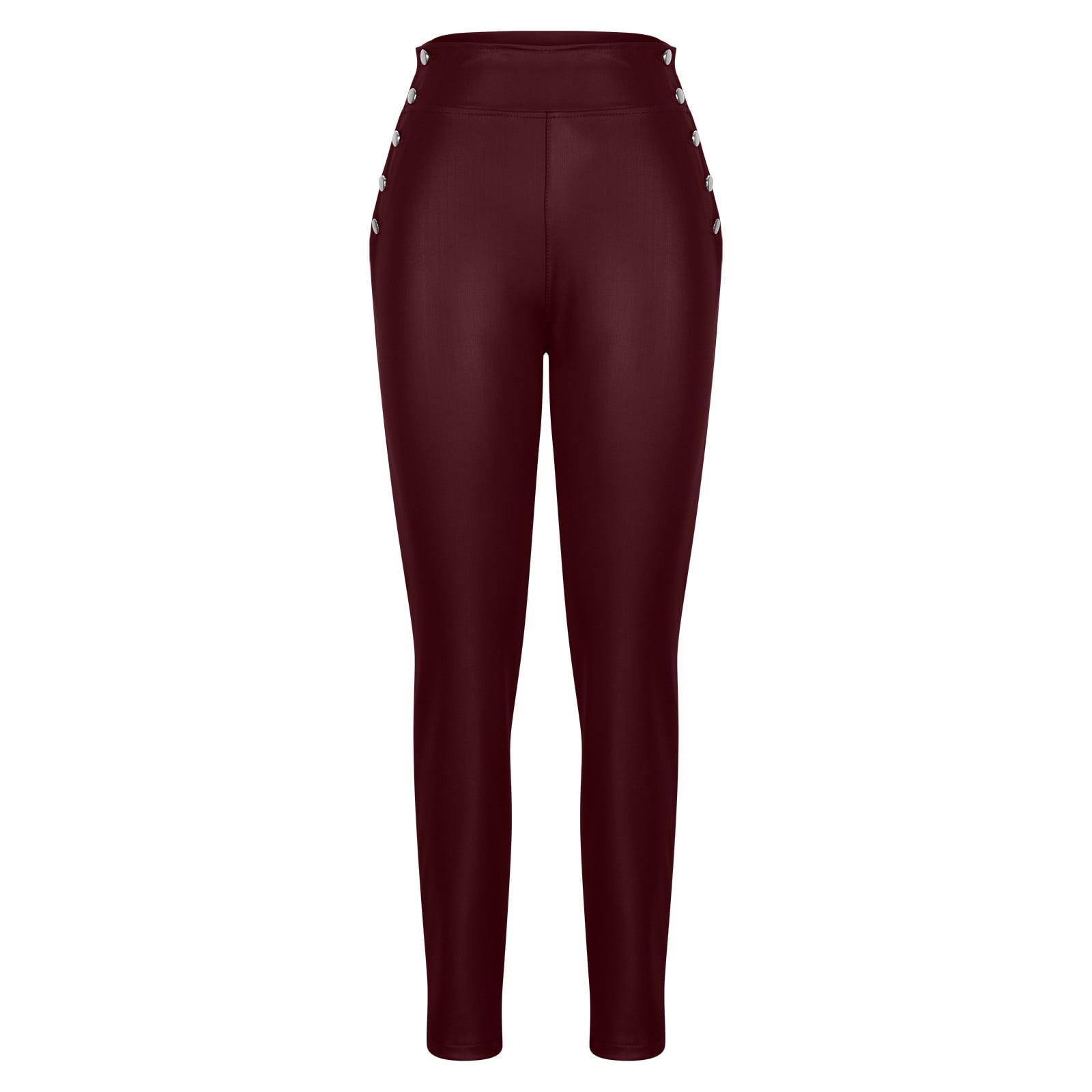 YueHuiYing Women's High-Waisted Solid-Color PU Leather Slim-Fit Butt-Lifting Long Pants