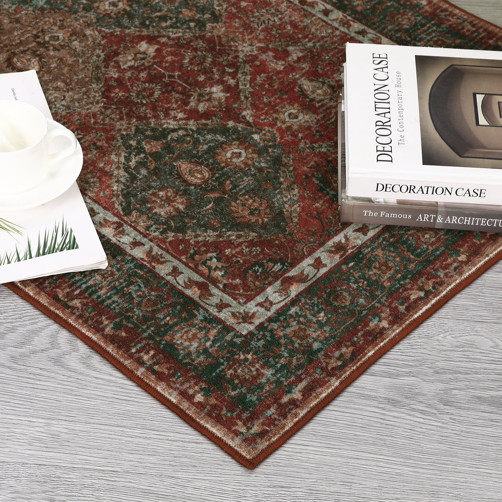 Hasoo Area Rug 5' x 7' Washable Rugs for Living Room Vintage Moroccan Carpet, Red