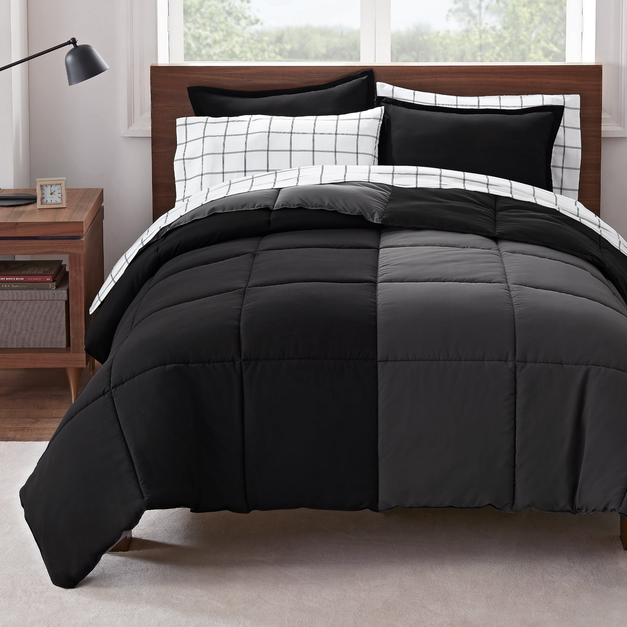 Serta Simply Clean 5-Piece Black Reversible Bed in a Bag, Twin/Twin XL