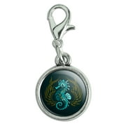 Blue Seahorse with Kelp Antiqued Bracelet Pendant Zipper Pull Charm with Lobster Clasp