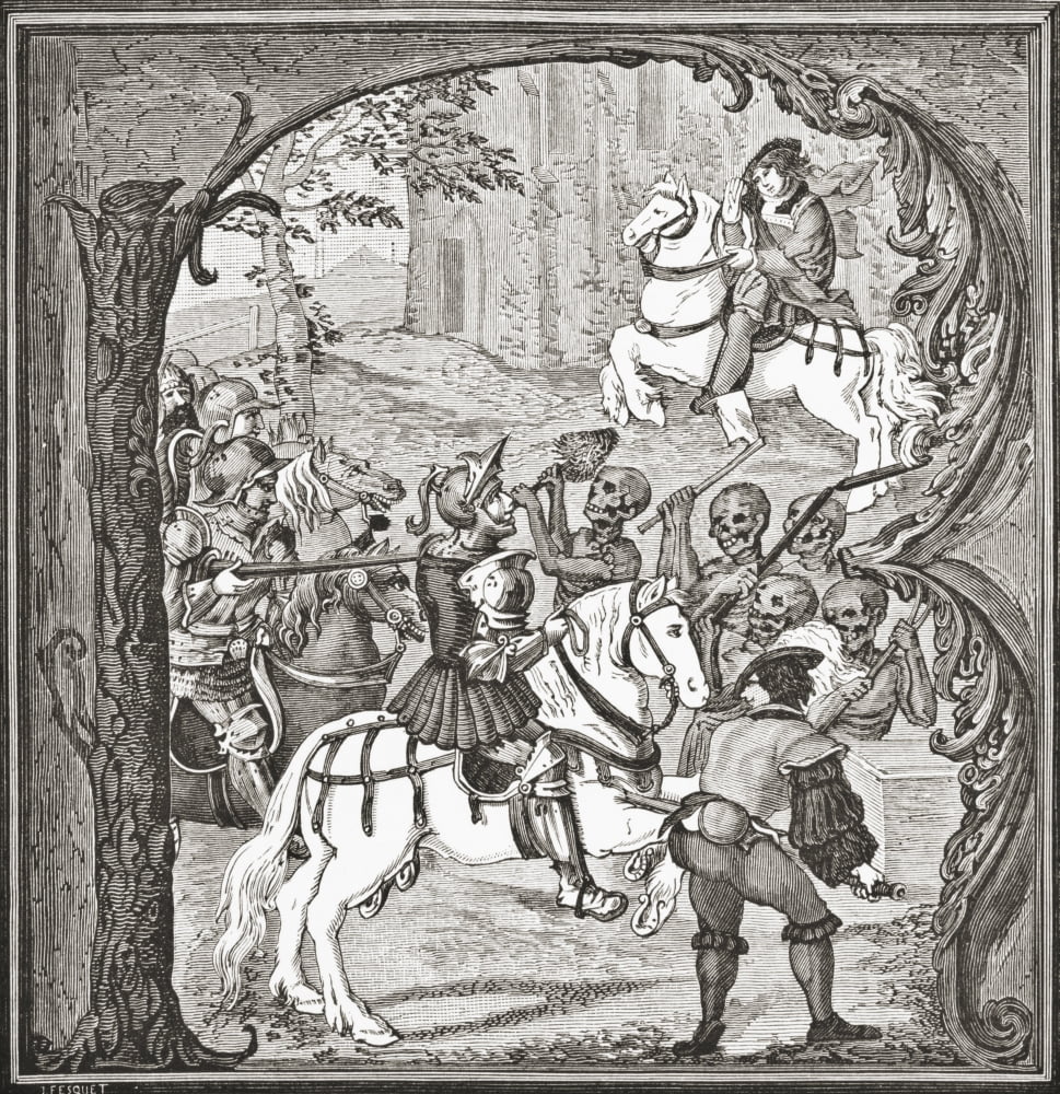 Legend Of The Trois Morts Et Des Trois Vifs 14Th Century Poetry After A Miniature Of An Antiphonale From A 16Th Century Manuscript From Science And Literature In The Middle Ages By Paul Lacroix Publis