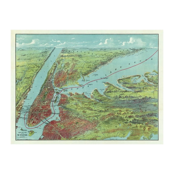 Long Island Art, 1909 Vintage Map of Long Island New York, NY History Wall Decor Gift, Old Long Island Map - 24" x 18" Unframed Print