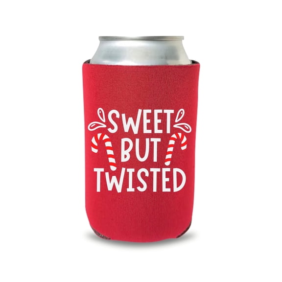 Christmas Can Cooler, "Sweet But Twisted" Funny Holiday Design, Reusable Beverage Sleeve for Standard Cans, Christmas Themed Drink Insulator, Red