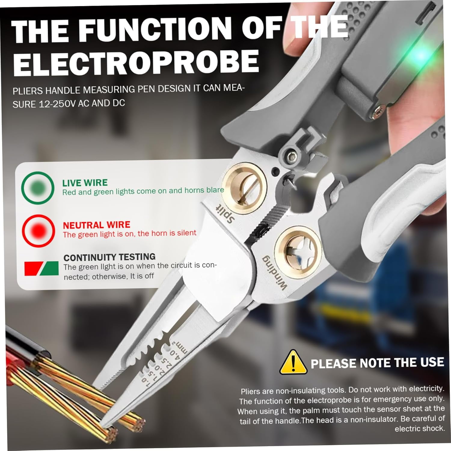 8-in-1 Wire Stripper with Voltage Tester, Stainless Steel Multi-Function Electrical Pliers with Non-Slip Grip for Electricians and DIY Projects Grey 8-in-1 Wire Stripper with Voltage Tester Strippers