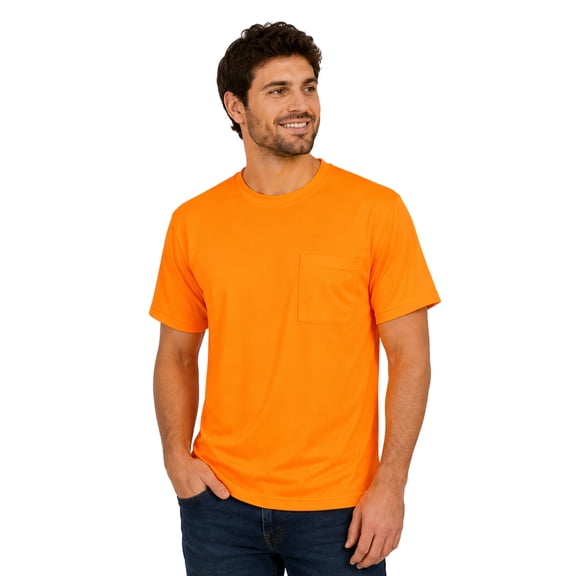 Gildan High Visibility Pocket Work T-Shirt DryBlend Hi Vis Short Sleeve Safety Shirt for Men (Safety Orange, 2XL)