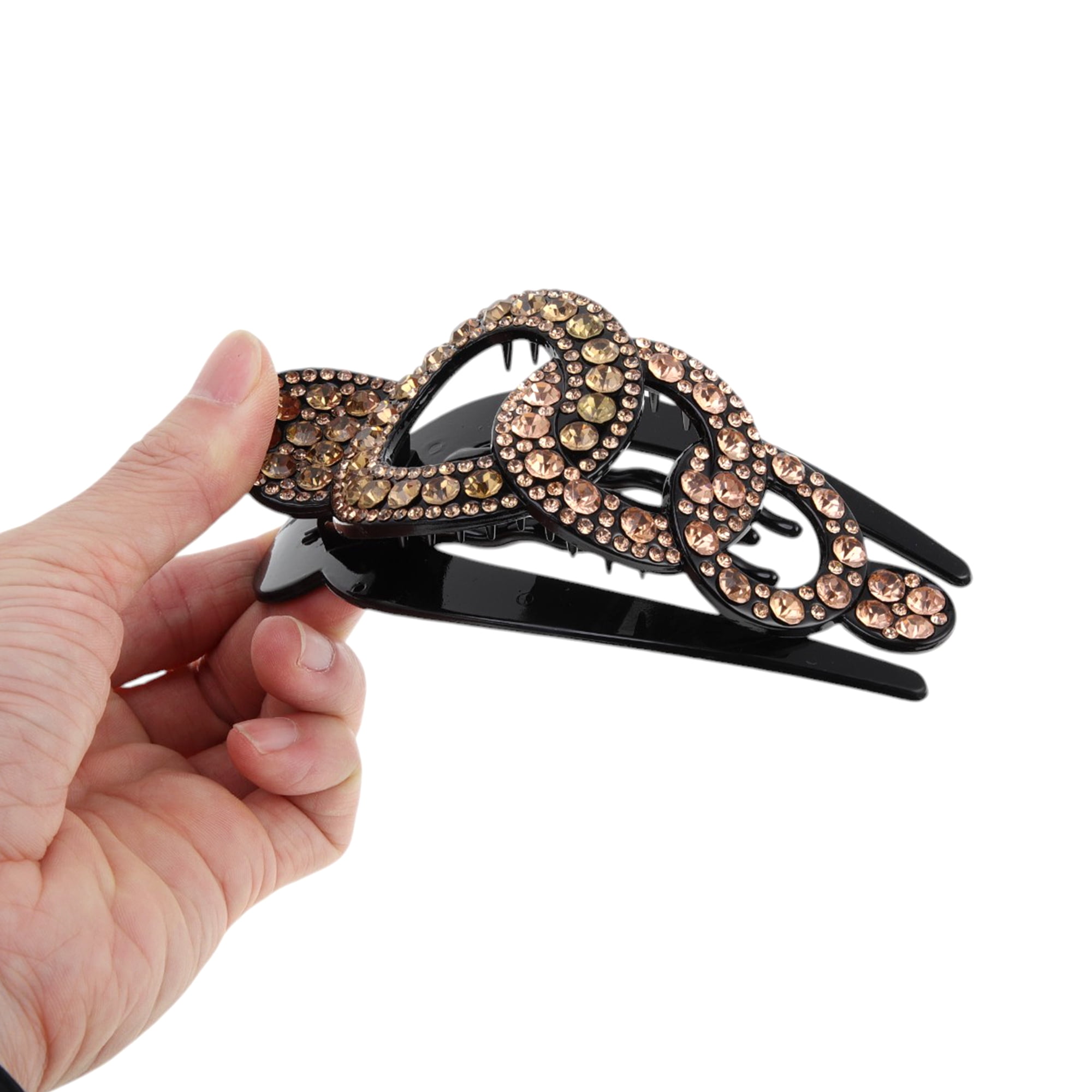Unique Bargains Fashion Grace Rhinestone Hair Clips Champagne Coffee Color 2 Pcs