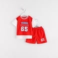 thumbnail image 2 of 4 Year Old Boy Clothes Sets Summer Children's Short Sleeved Round Neck Fake Two-Piece Set, Drying Casual Sports Two Piece Elastic Waist Pants Short Sleeve Tops Summer Sets for Boys（1-12 Years）, 2 of 3