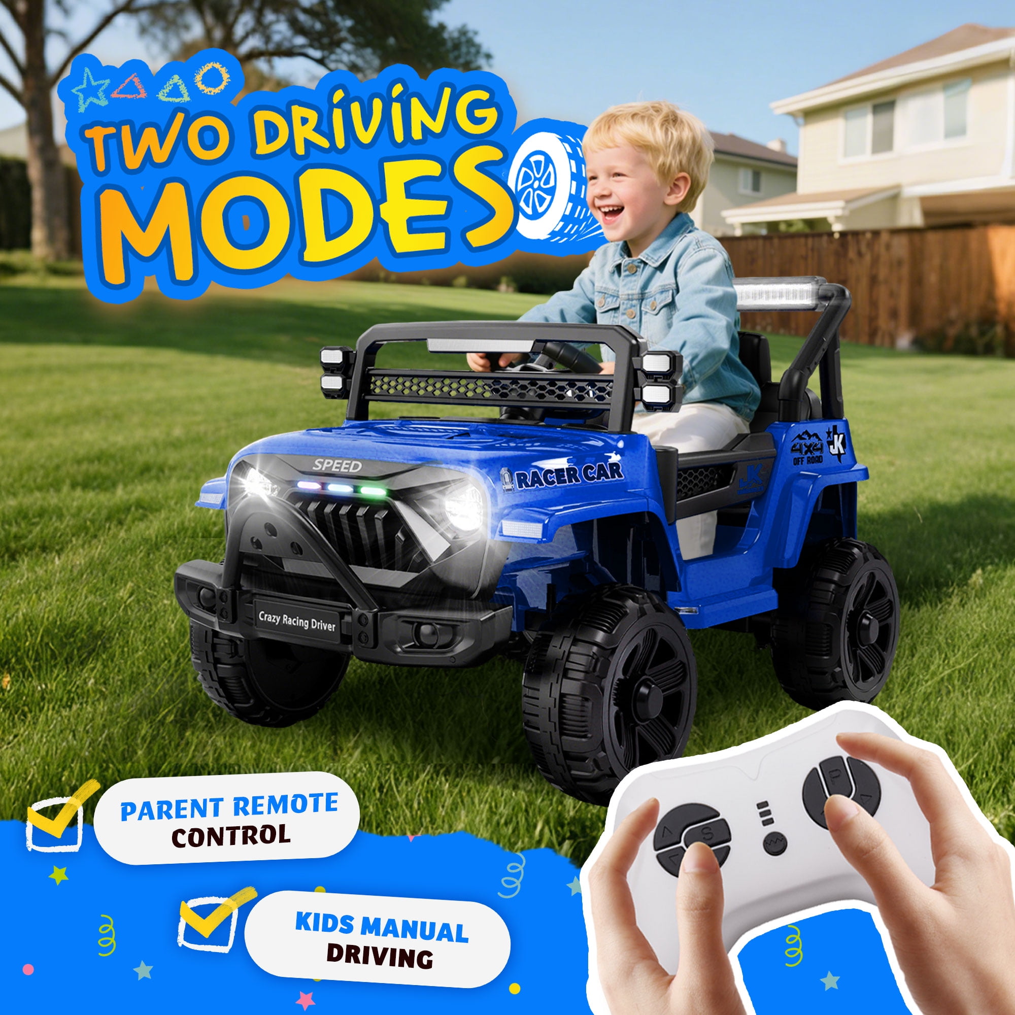 Xuanlur 12V Ride on Truck Car for Kids, 12V Kids Electric Car w/ Remote Control, 4 Wheel Suspension, Bluetooth, Power Display, 3.5 Mph Max Speed, Battery Powered Ride on Toys for Aged 3+(Blue)