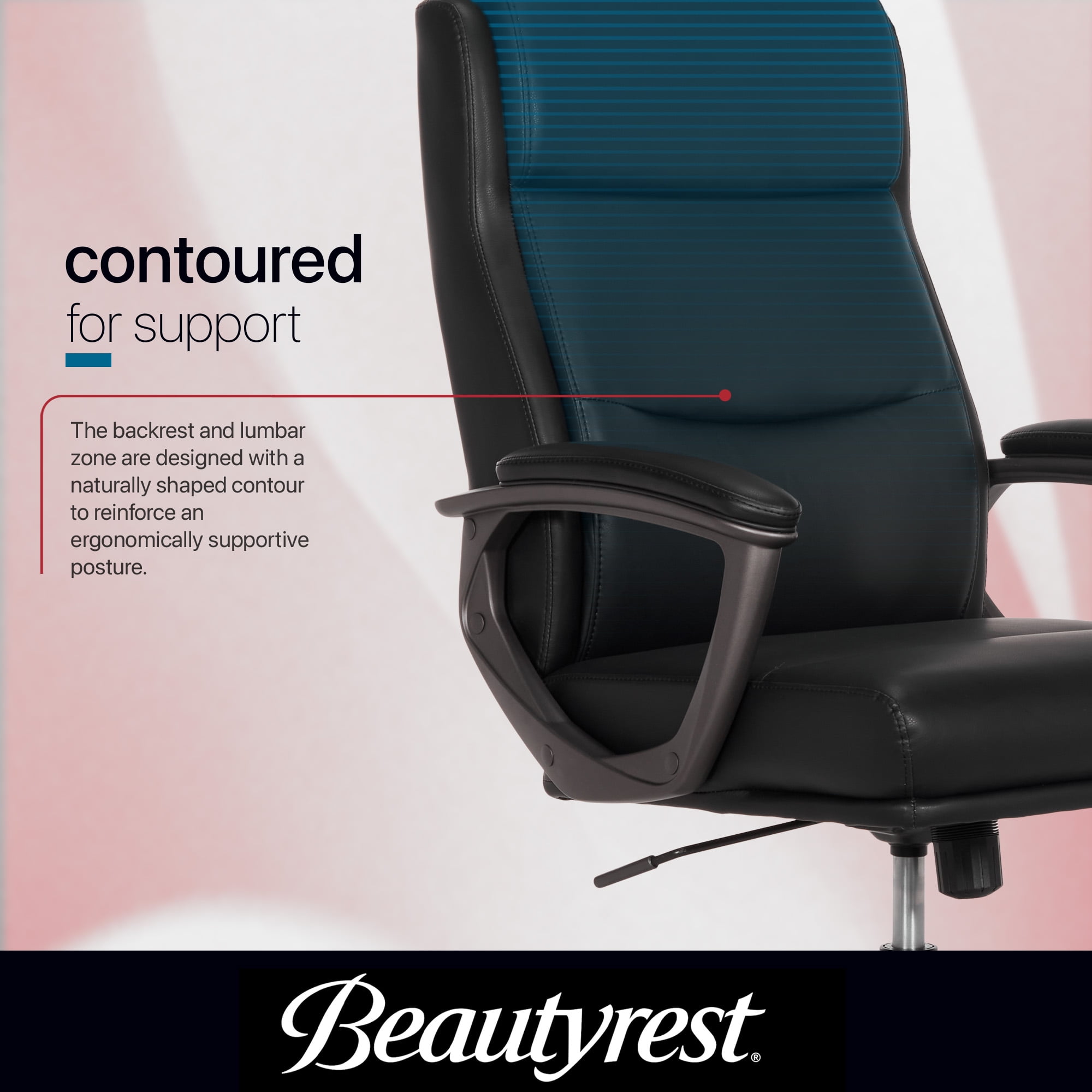 Beautyrest Amara Ergonomic Manager Office Chair with Padded Armrest for Teens Adults, Black
