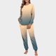 thumbnail image 1 of Conjunto de pijama informal de invierno para mujer, de doble cara, con cuello redondo estampado, manga larga, top anudado a mano, pantalones con cordón ajustable, ropa de casa, blusa de poliéster., 1 of 7