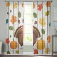thumbnail image 3 of Turkey Sheer Curtains 63 Inch Length 2 Panels Set, Semi Transparent Voile Rod Pocket Curtains for Living Dining Room Bedroom Drapes Fall Maple Leaves Thanksgiving Pumpkin Wood Grain, 3 of 8