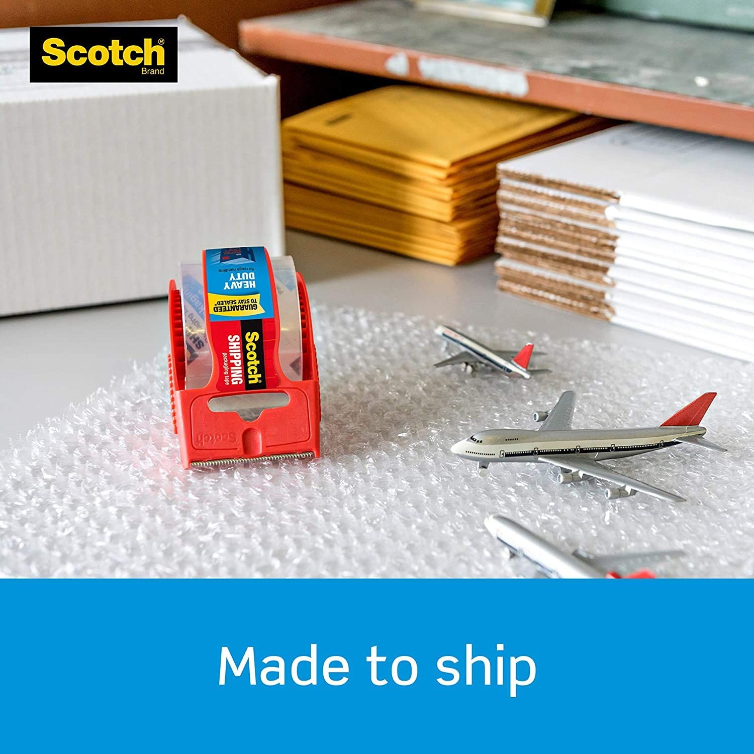 Scotch Tape Heavy Duty Shipping Packaging Tape, 1.88 Inches x 800 Inches, 1.5" Core, Clear, Great for Packing, Shipping & Moving, Rolls with Dispenser 142-6 2 Pack, 12 Rolls 548415484564864