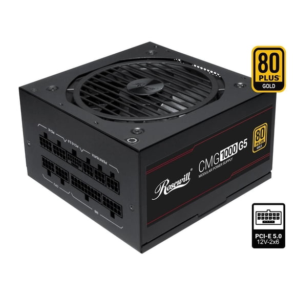 Rosewill CMG5 1000W, ATX 3.0 & 3.1 Compatible, 80 Gold Full Modular Power Supply, PCIe 5.0 600W 12V-2x6 Connector, Japanese Capacitor, 120mm FDB Fans, 5 Year Warranty - CMG1000G5