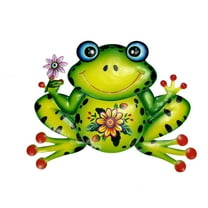 Wrought Iron Wall Art Frog Home Garden Decor Metal Hanging Ornament with Floral Design for Indoor Outdoor Patio Fence Decoration(Green)