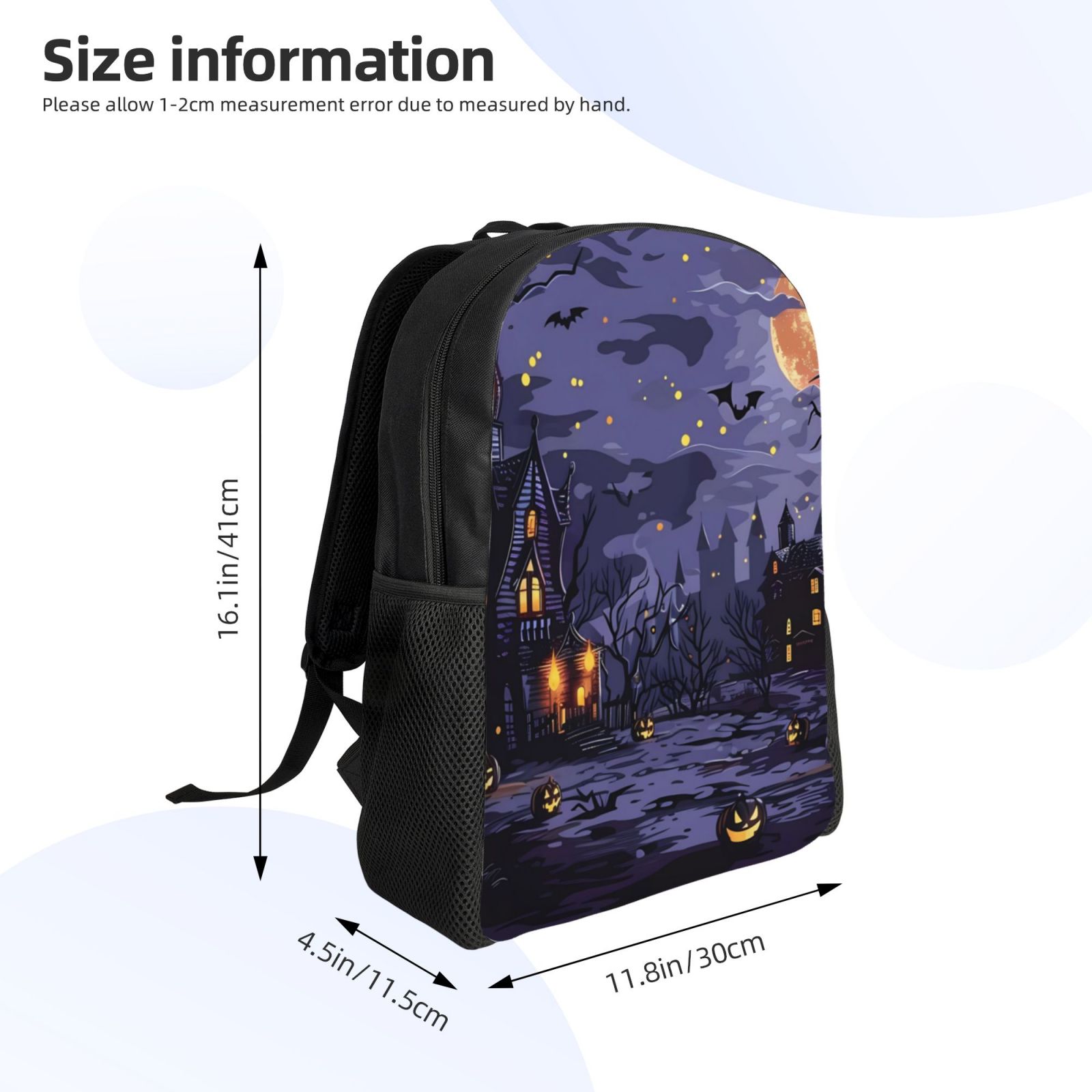 Xecao Mystery House Halloween Night Print School Backpack with Laptop Compartment Small Travel Laptop Backpack for Women Men Waterproof College Backpack Simple School Bag