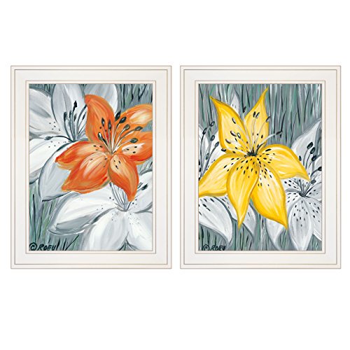 TrendyDecor4U V477-226G "Tiger Lilies" 2-Piece Vignette by Roey Ebert, White Frame