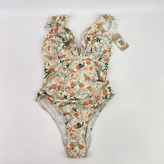 DRESSWELT Swimsuits,Women's Ruffled One Piece Swimsuit V Neck Lace Up - S