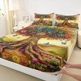 thumbnail image 4 of Homewish Colorful Nature Tree Queen Sheets,Romantic Butterflies Floral Queen Sheet Sets,Yellow Green,4 Pieces,1 Flat Sheet, 1 Fitted Sheet and 2 Pillowcases, 4 of 6
