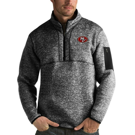 Men's Antigua Heather Black San Francisco 49ers Fortune Quarter-Zip Pullover Jacket