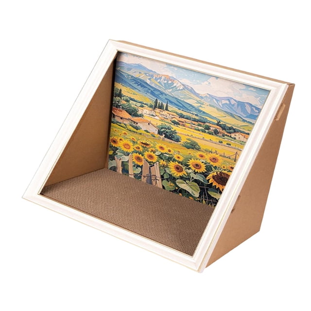Rascador para gatos con marco, juguete portátil para gatos, pintura retro, muebles para gatos, óleo Girasol