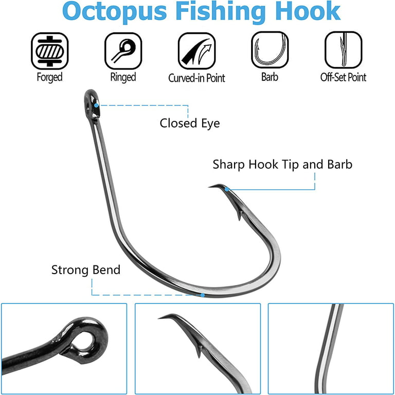 100pcs Circle Hooks Saltwater High Carbon Steel Offset Fish Hooks Catfish  Hooks Octopus J Hooks for Striped Bass Freshwater Saltwater Fishing