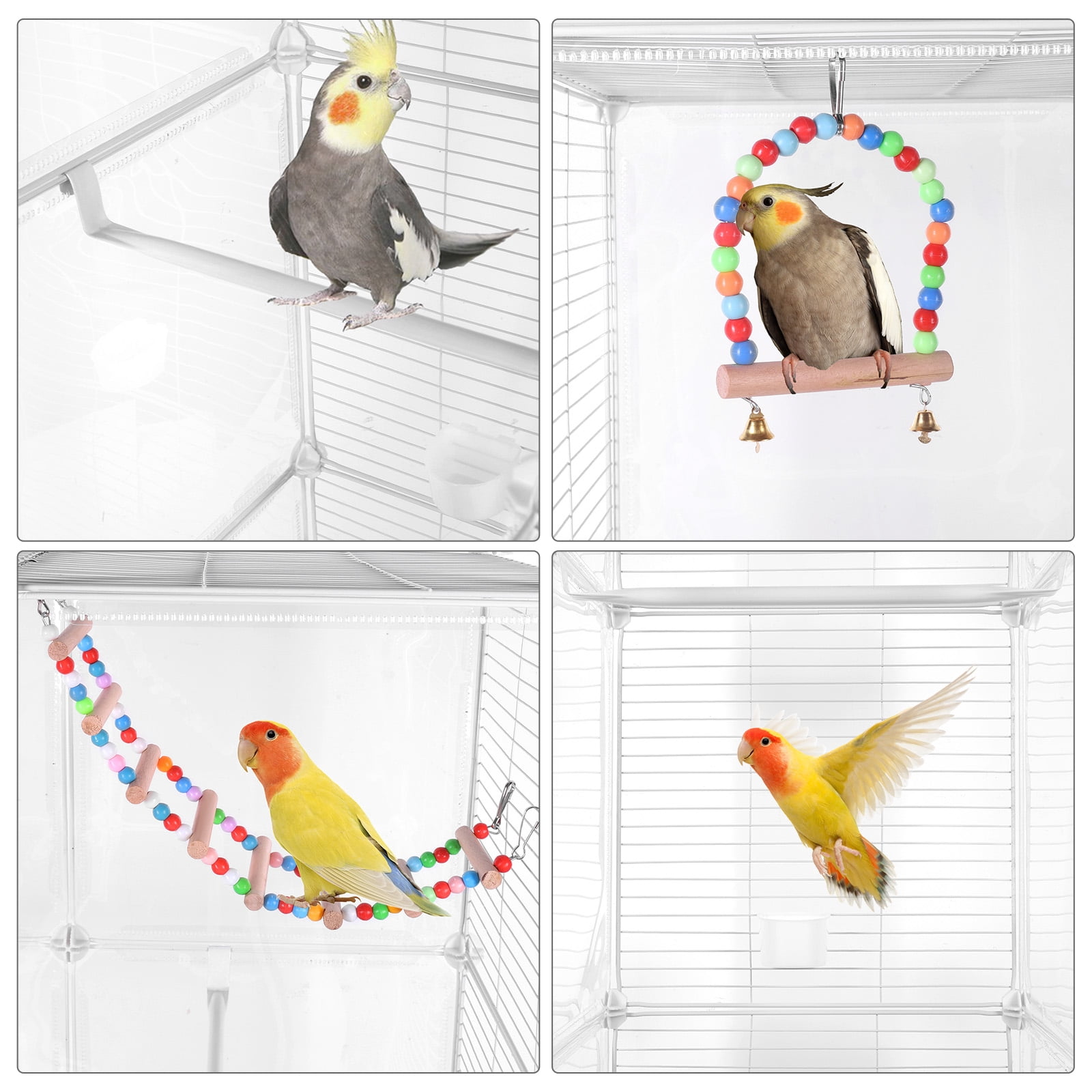 Qiyester Bird Cages Portable Large Metal Birdcage with Wheels Food Water Bowls for Parakeet, Lovebirds, Ringneck, Cockatiels (White)