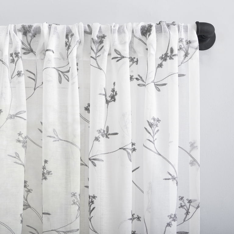 No. 918 Delia Embroidered Floral Sheer Curtain Panel photo 6