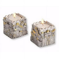 Holy Land Gifts  Candleholder Jerusalem City Cubic Silverplated Polyresin - Pack of 2